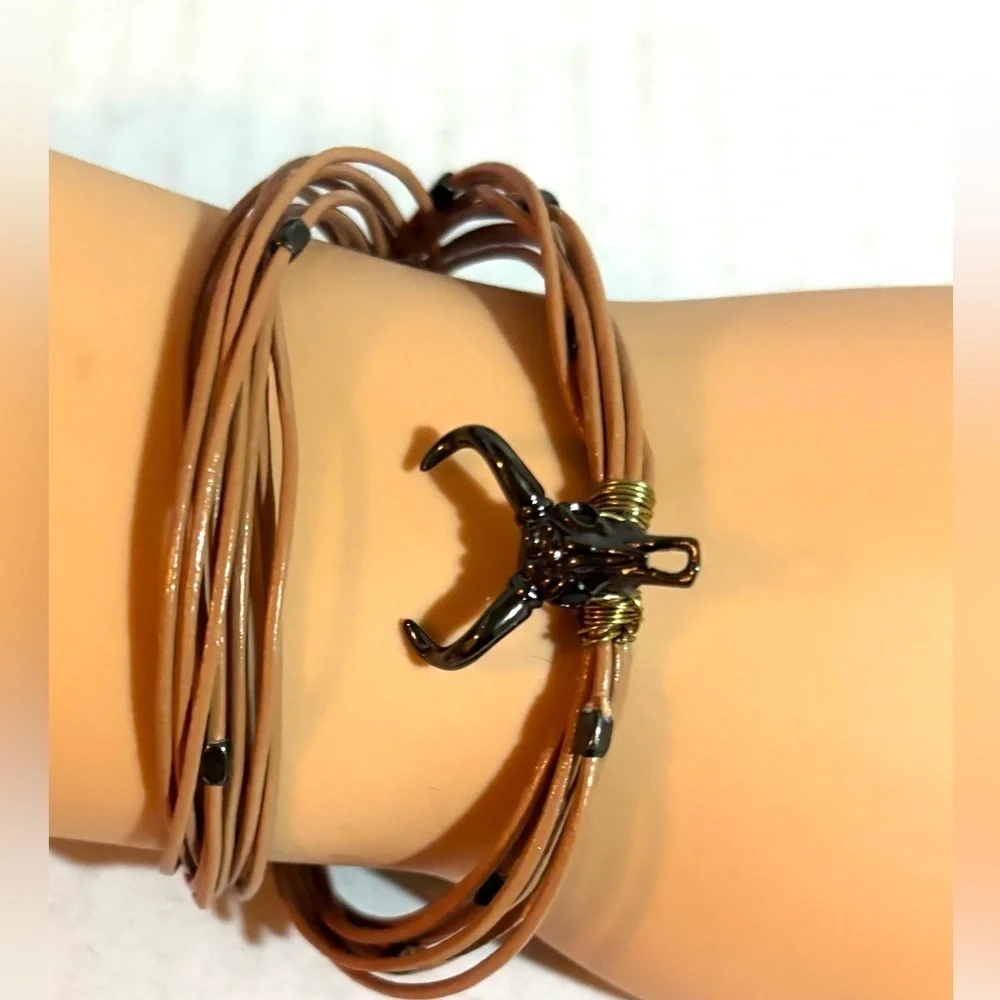 Fashion print genuine leather cord magnetic bracelet one size